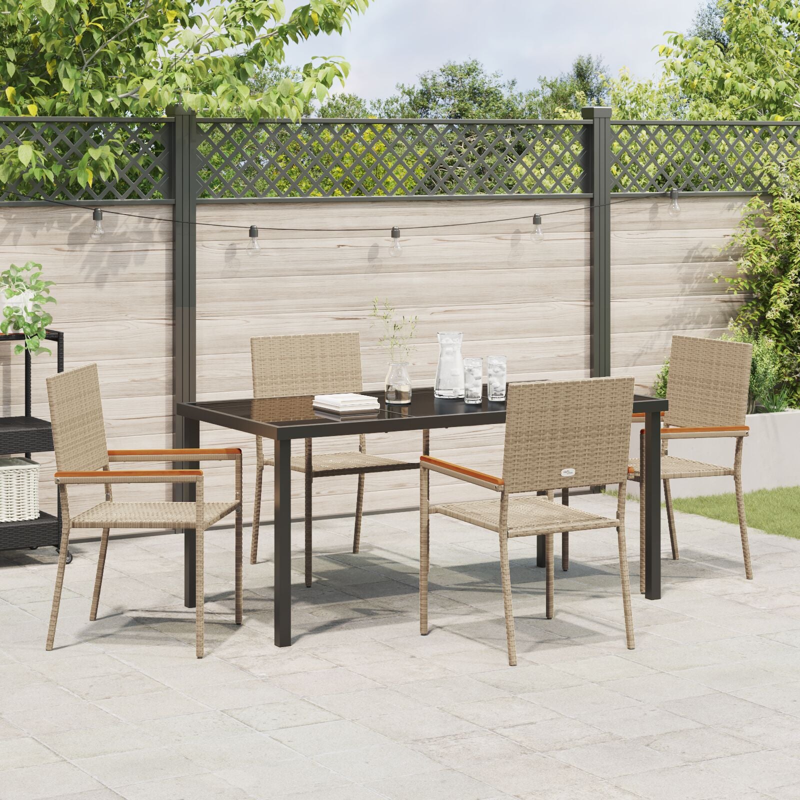 5 Delige Tuin Eetset Beige Poly Rattan