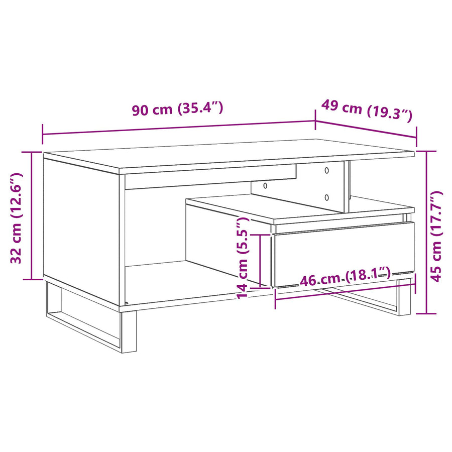 Salontafel 90X49X45 Cm Bewerkt Hout Zwart eiken