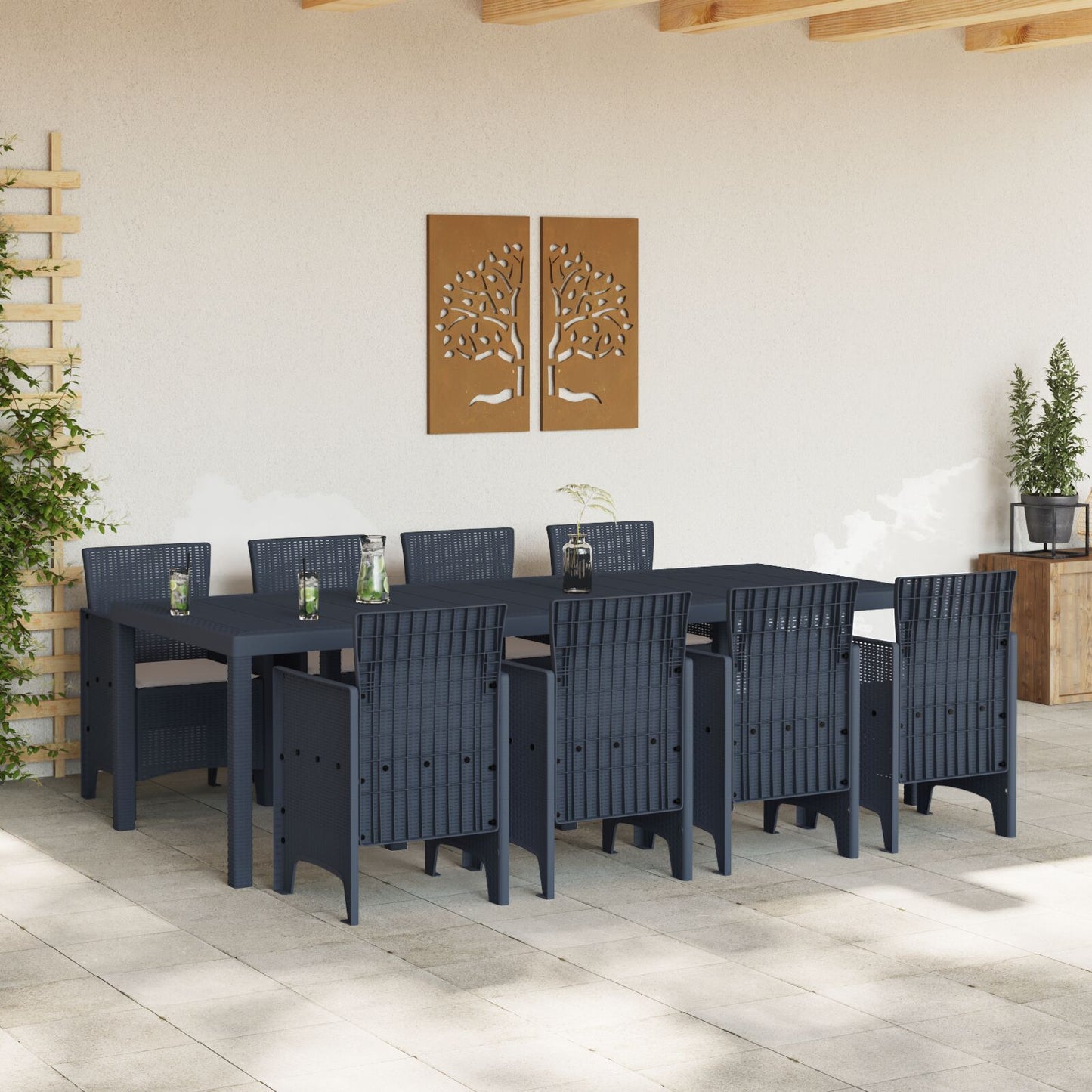 9 Delige Tuin Eettafel Set Met Kussens Anthraciet Poly Rattan