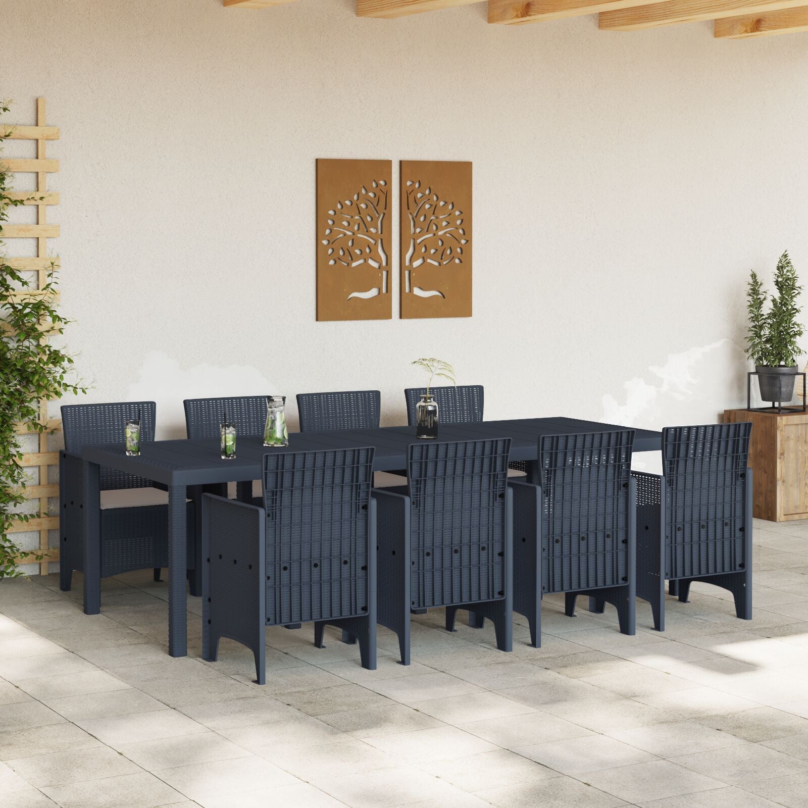 9 Delige Tuin Eettafel Set Met Kussens Anthraciet Poly Rattan