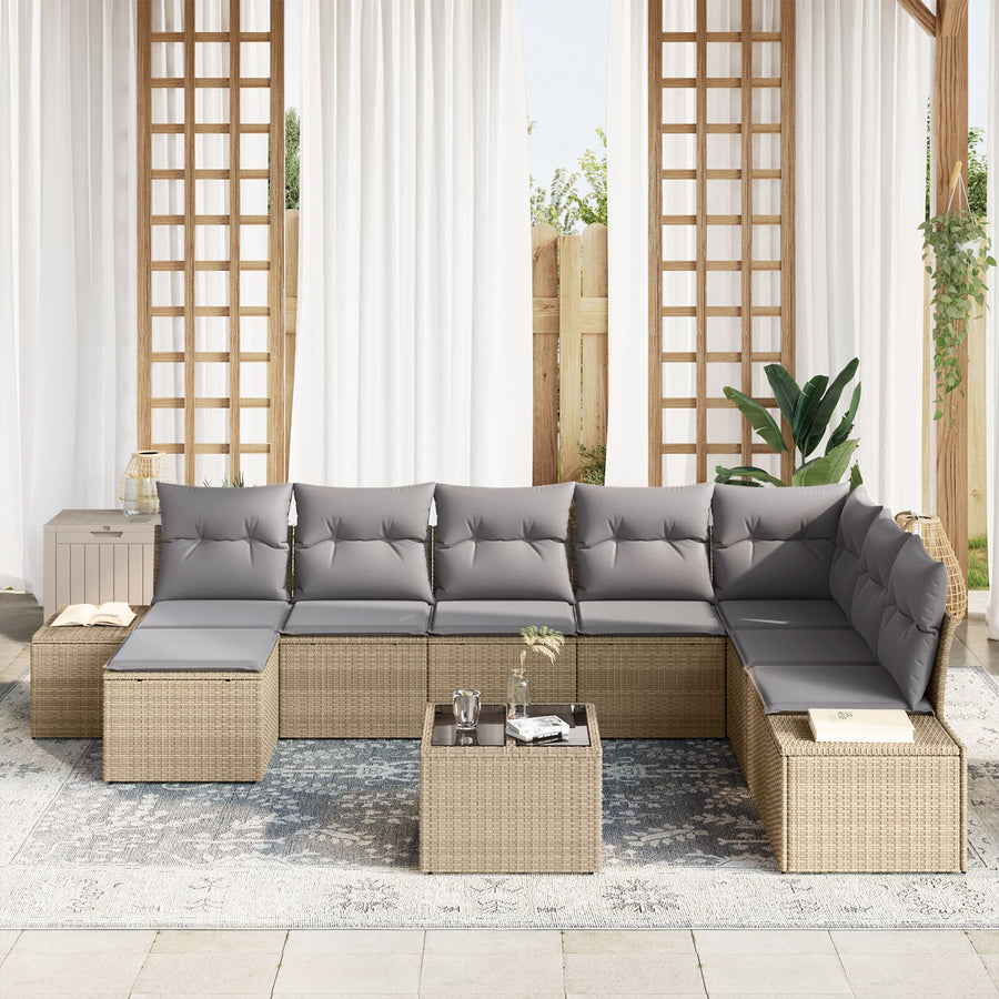 9-Delige Tuin Sofa Set Met Kussens Zwart Poly Rattan