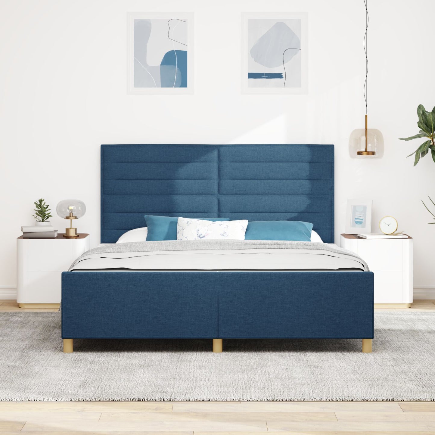 Blauw Stoffen Bedframe 180X200 Cm Crème