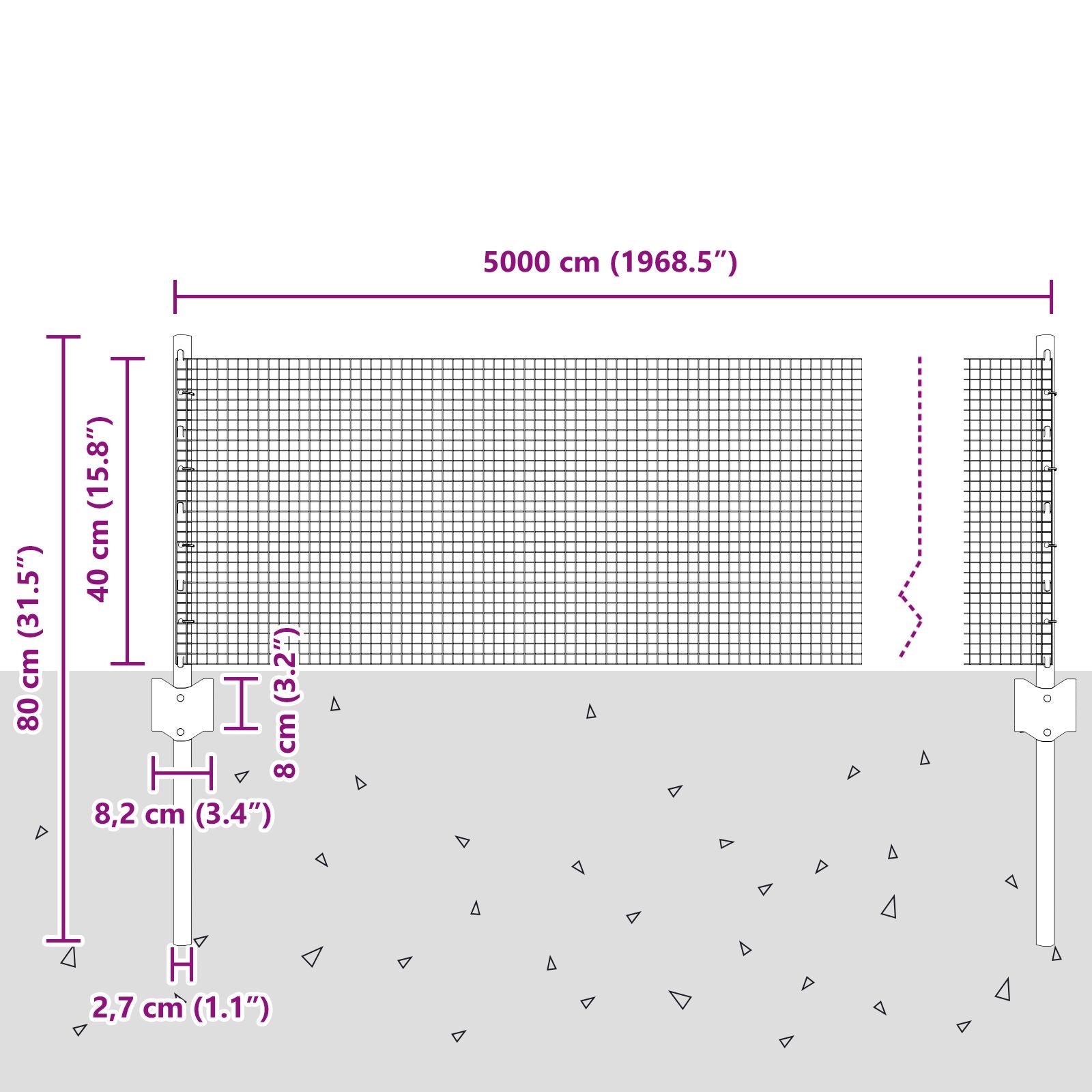 Gelaste Draadhek Met 22 U-Palen Zilver 0.4X50 M Staal