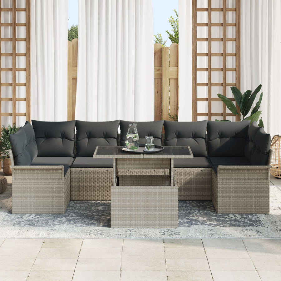 8 Stuk Tuin Sofa Set Met Kussens Lichtgrijze Poly Rattan