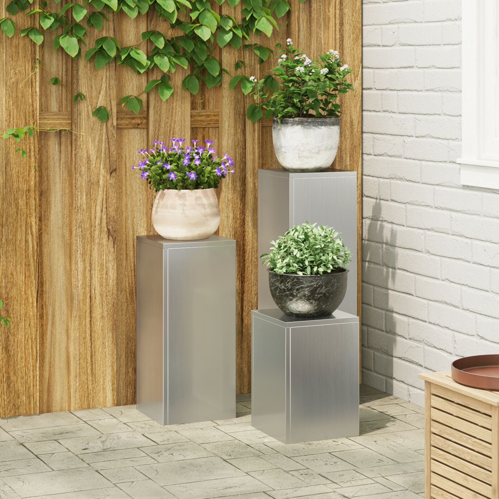 Buiten Plantenstandaards Pillar Set Van 3 Gegalvaniseerd staal 3x (35/55/75 cm)