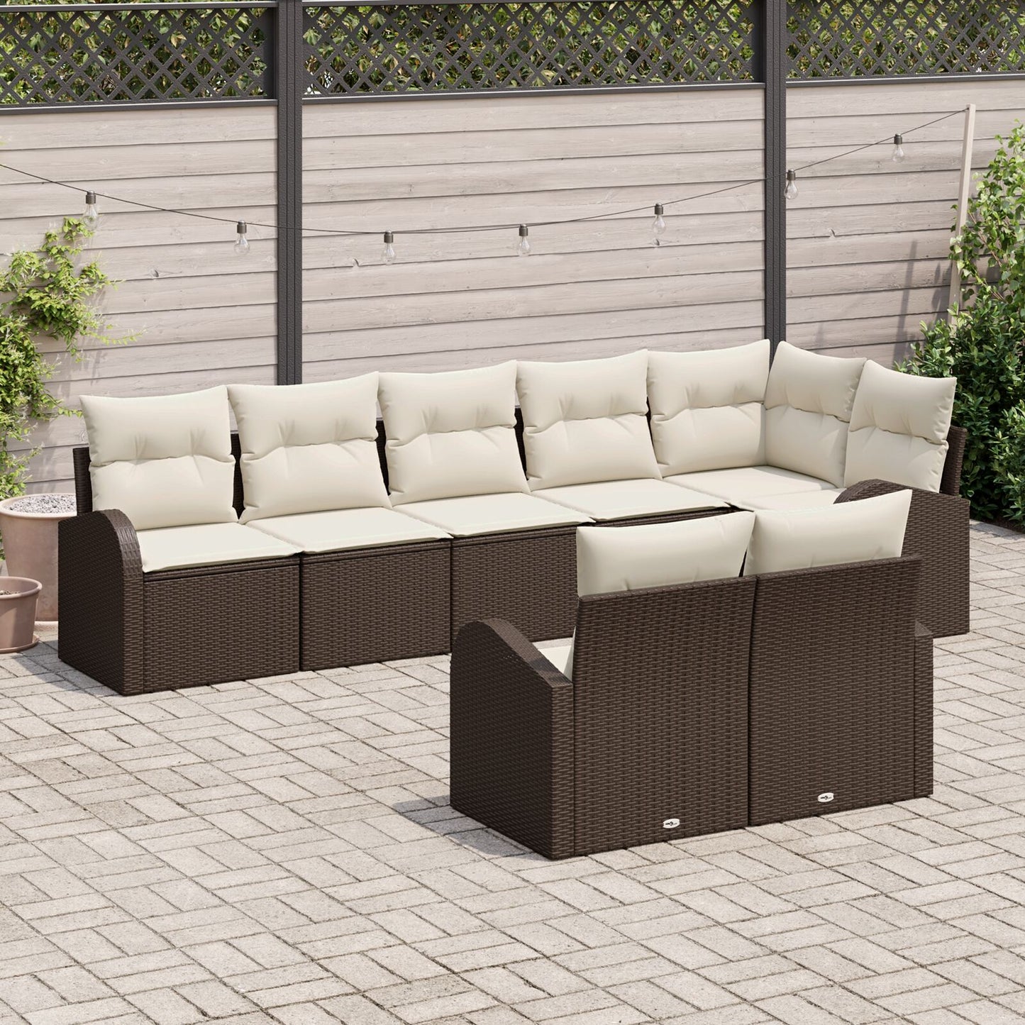 8-Delig Tuinsofa Set Met Kussens Poly Rattan Bruin en crème zonder tafel
