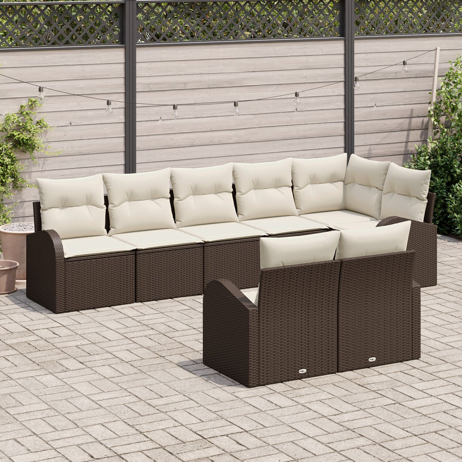 8-Delig Tuinsofa Set Met Kussens Poly Rattan Bruin en crème zonder tafel