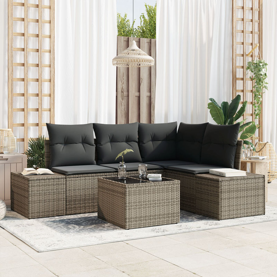 4-Delige Tuinsalon Set Met Kussens Zwart Poly Rattan Grijs met tafel