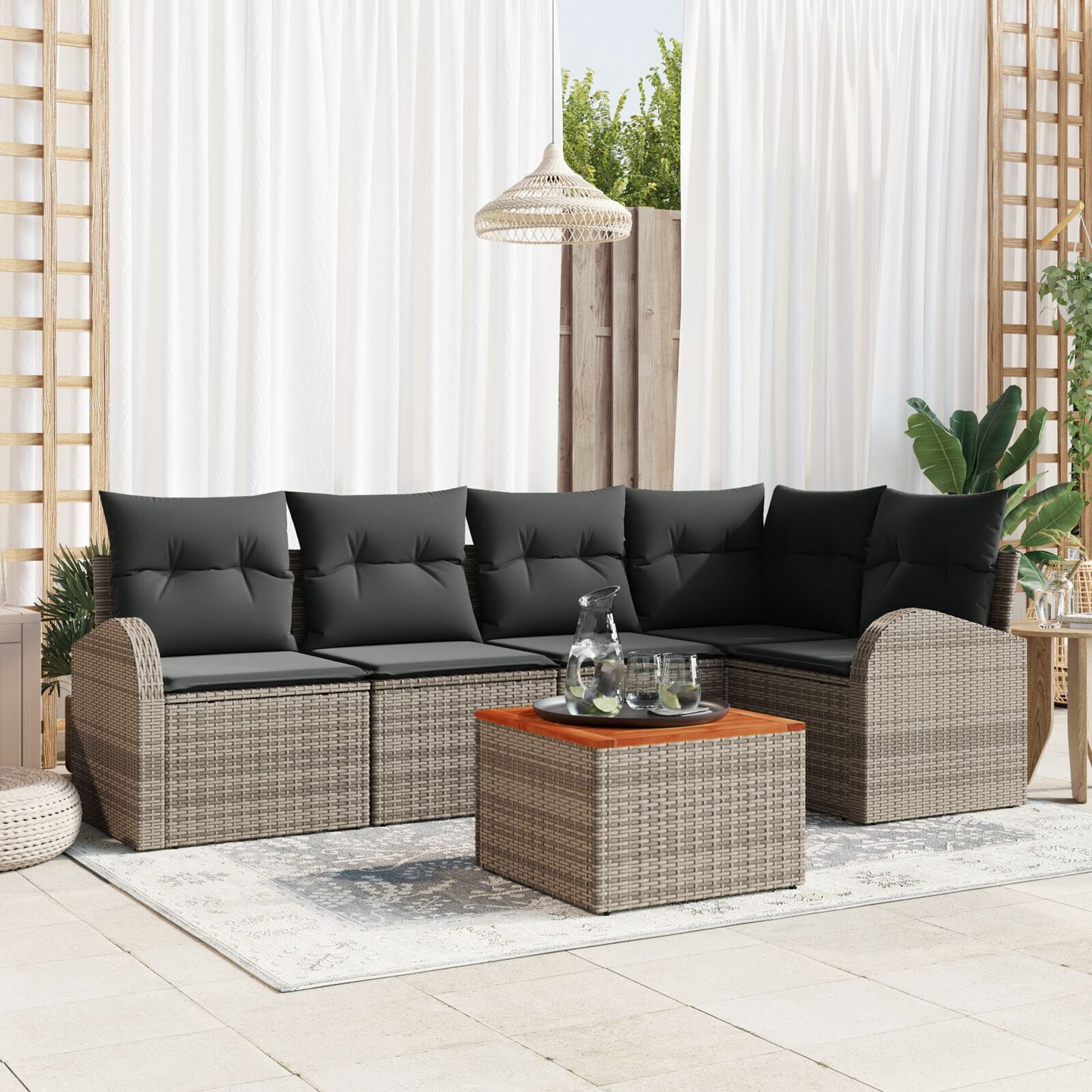 6-Delige Tuin Sofa Set Met Kussens Grijs Poly Rattan Acacia