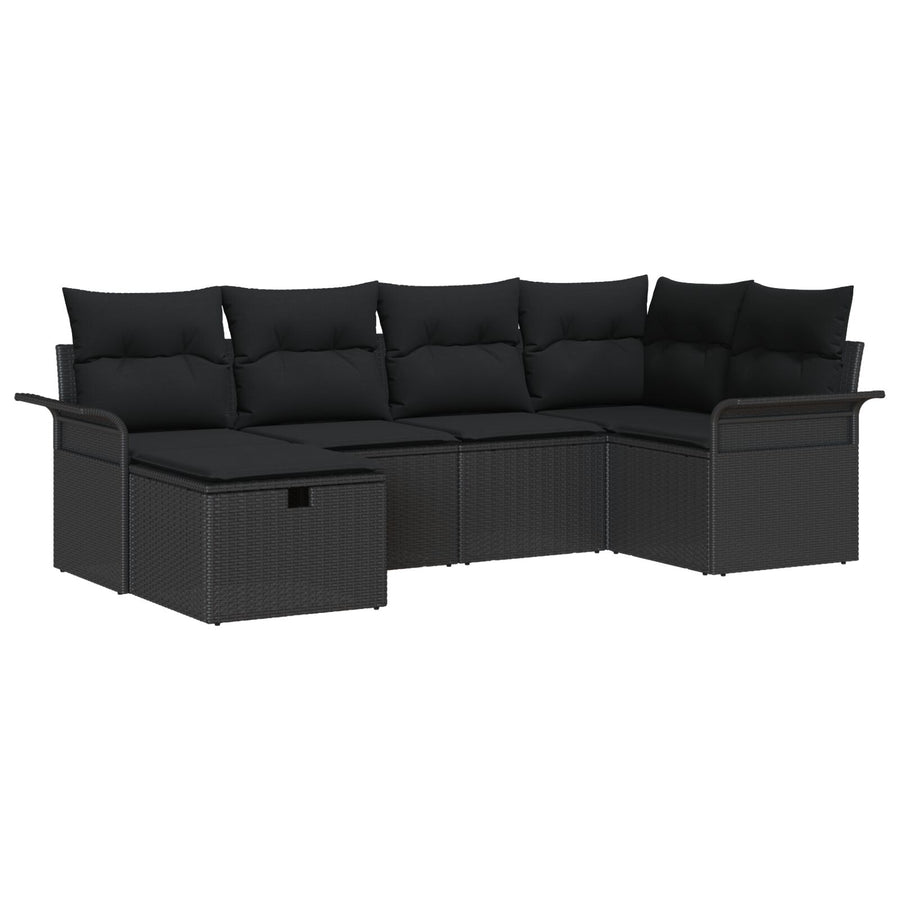 6-Delige Tuin Sofa Set Met Kussens Zwart Poly Rattan