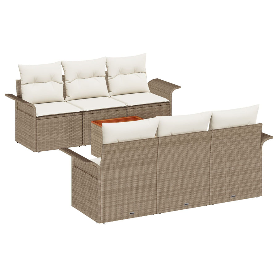7-Delige Tuinbankset Met Kussens Beige Poly Rattan Acacia