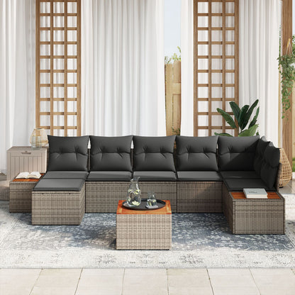 8 Delige Tuin Sofa Set Met Kussens Grijs Poly Rattan Acacia