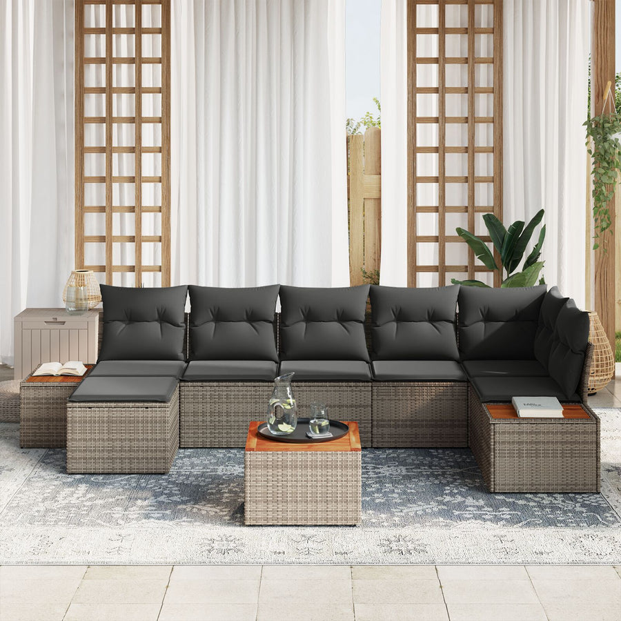 8 Delige Tuin Sofa Set Met Kussens Grijs Poly Rattan Acacia