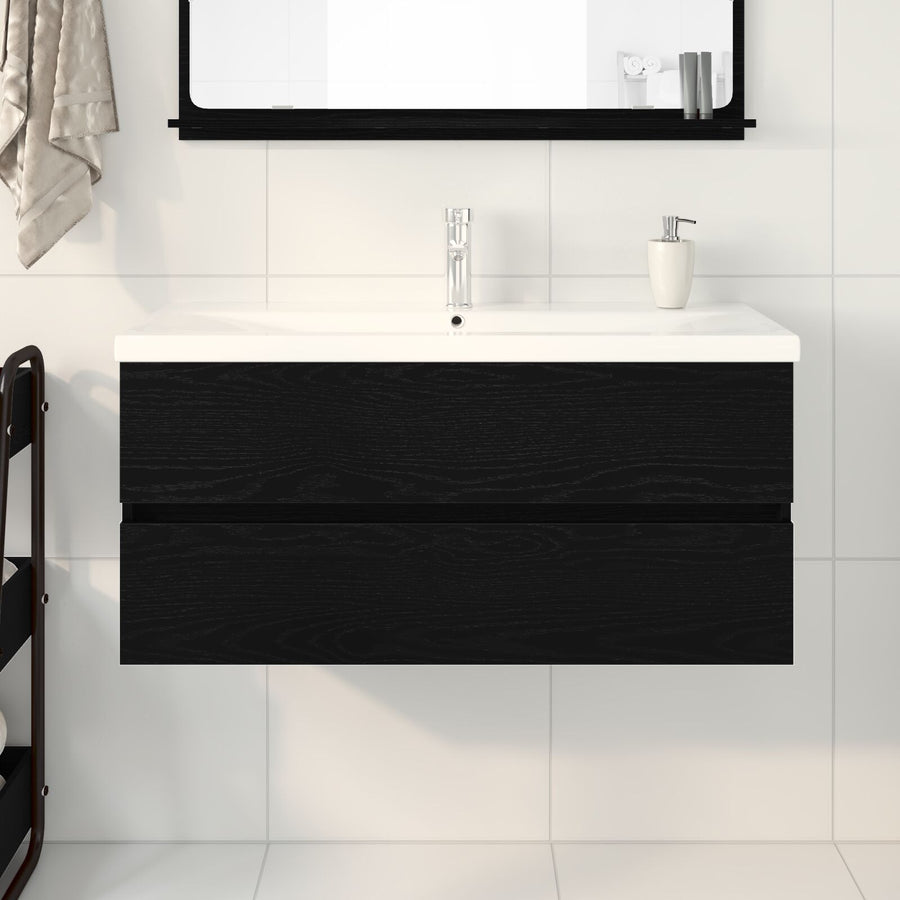 Wastafel Kast Met Ingebouwde Wastafel Zwart Eik Gefabriceerd Hout