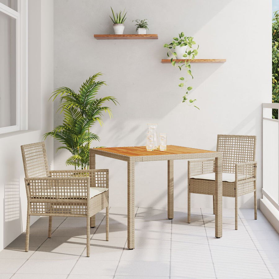 3-Piece Tuintafelset Met Kussens Beige Poly Rieten