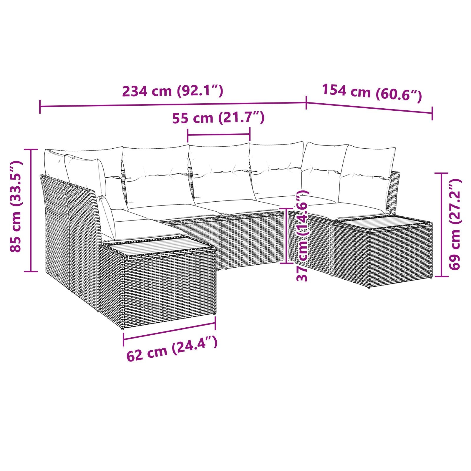 6-Delige Tuin Sofa Set Met Kussens Grijs Poly Rattan Acacia