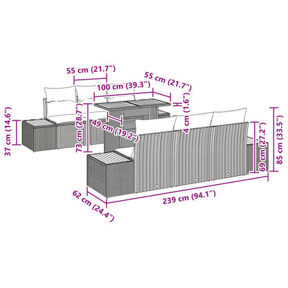 7-Delige Tuin Eetset Met Kussens Grijs Poly Rattan Acacia