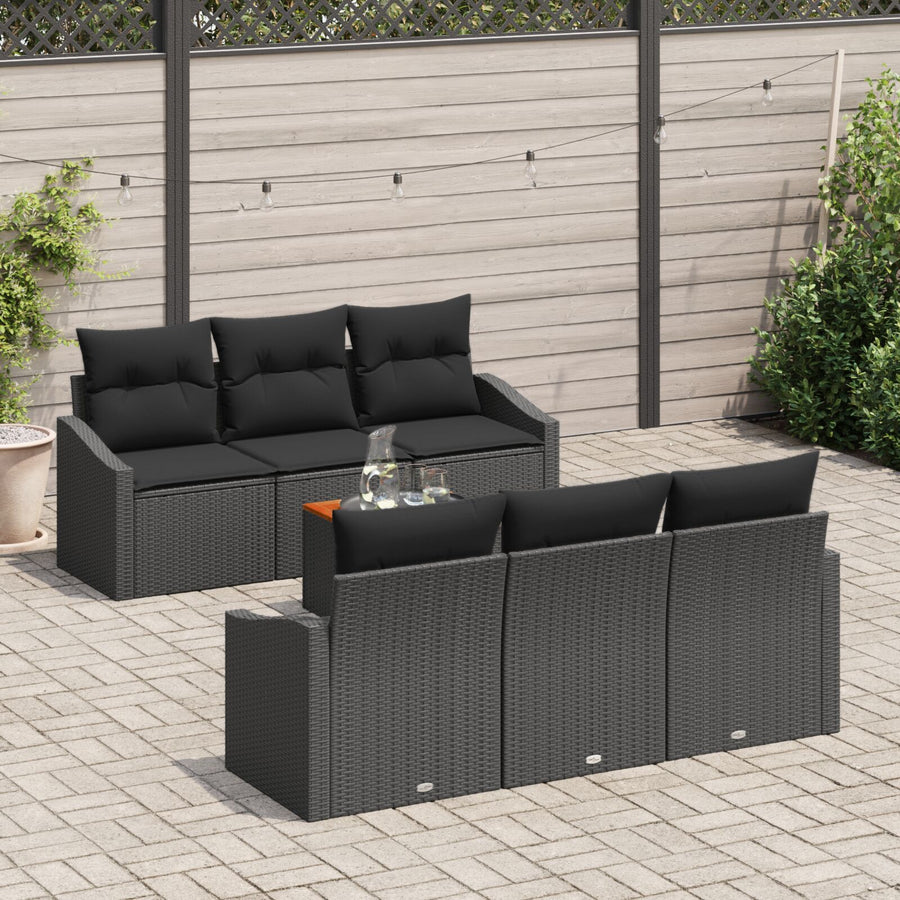7-Delige Tuinbankset Met Kussens Zwart Poly Rattan Acacia