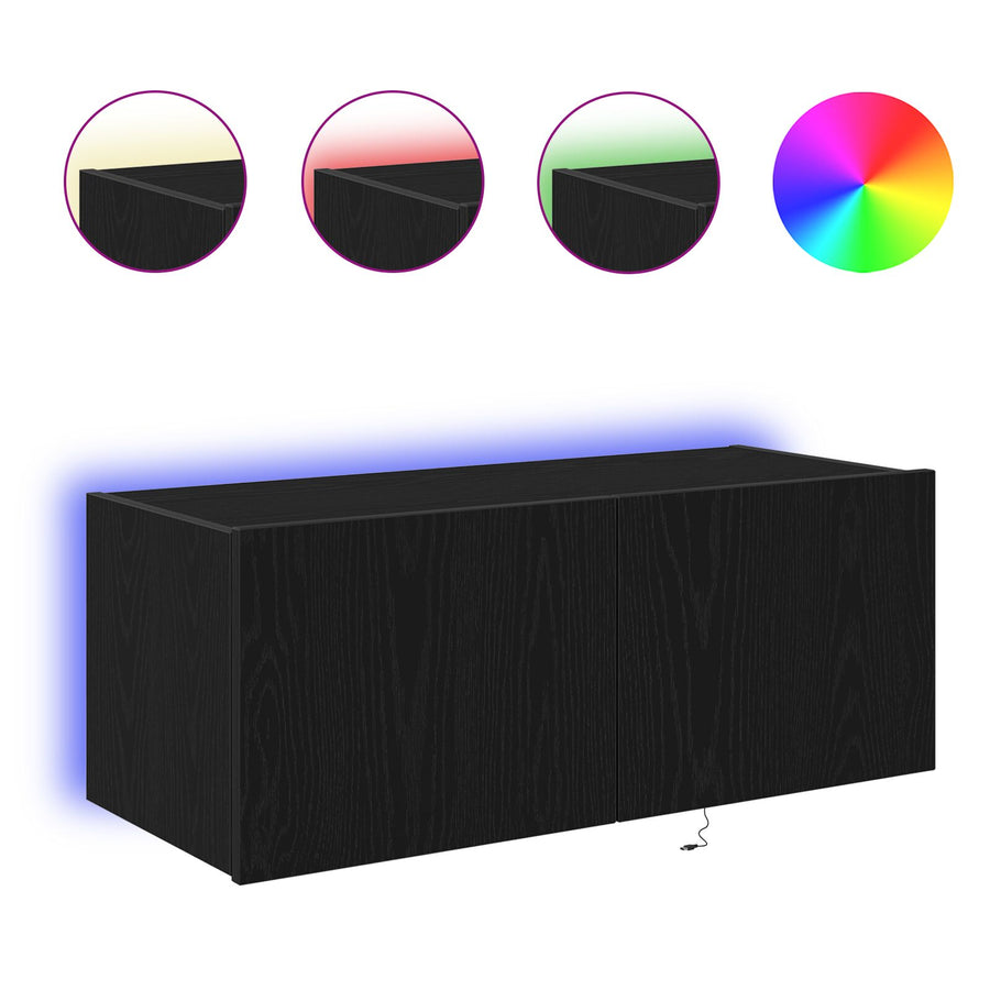 Tv Wandkast Met Led-Verlichting Zwart Eiken 80X35X31 Cm