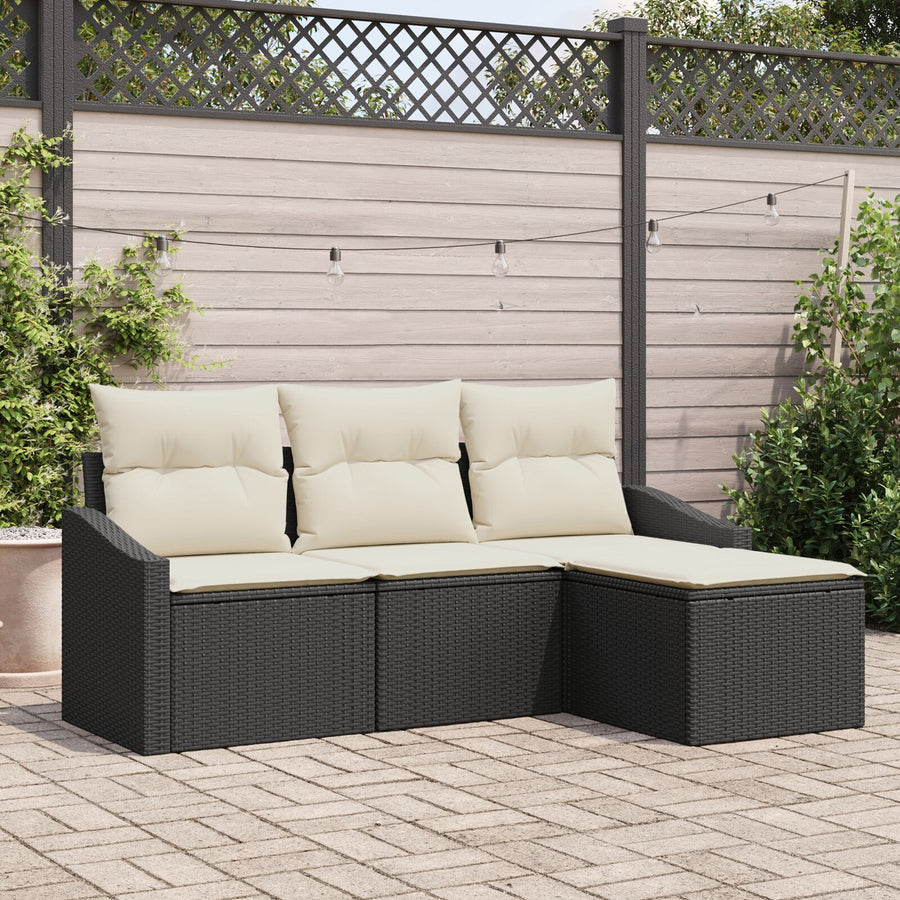 4-Delige Tuin Sofa Set Met Kussens Zwart Poly Riet
