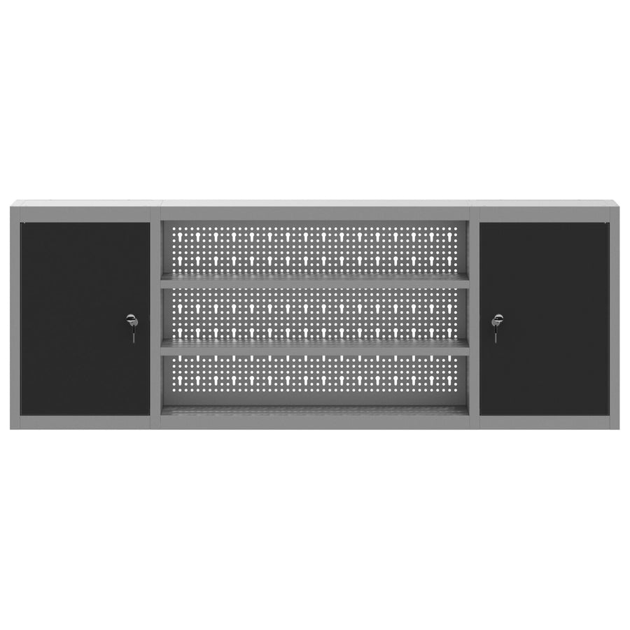 Gereedschapskast Wandmontage Met Pegboard 150X20X55 Cm Staal 150 cm Zwart en grijs Wandkast met pegboard