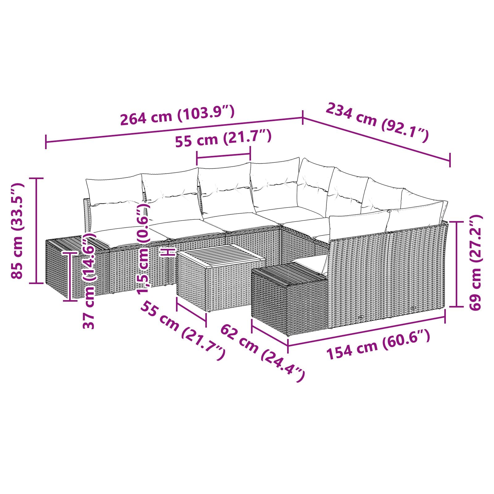 Tuin Sofa Set Set Van 9 Grijs Poly Rattan Tuin Sofa Set