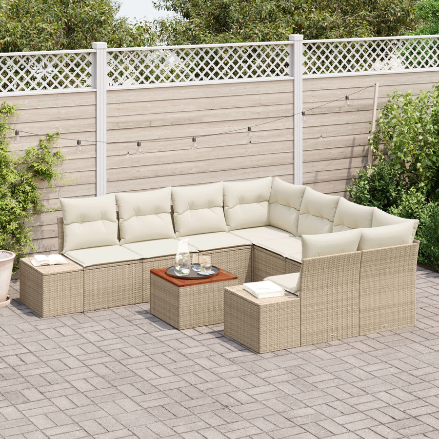 Tuin Sofa Set Set Van 9 Beige En Crème Rattan, Polyester