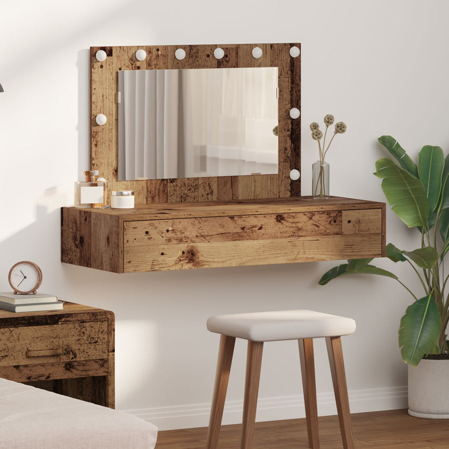 Wandkaptafel -Verlichting 100 x 40 x 70 cm Oud Hout met LED