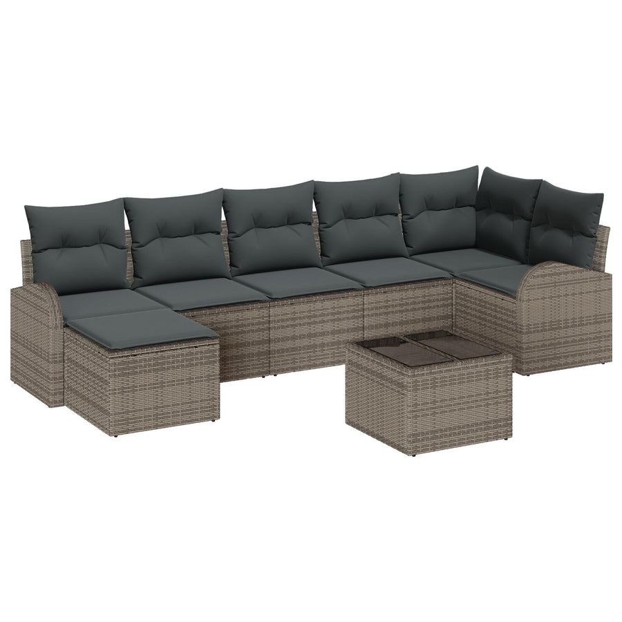 7-Delige Tuinsofa Set Met Kussens Zwart Poly Rattan