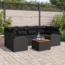 7-Delige Tuinbank Set Met Kussens Zwart Poly Rattan Acacia
