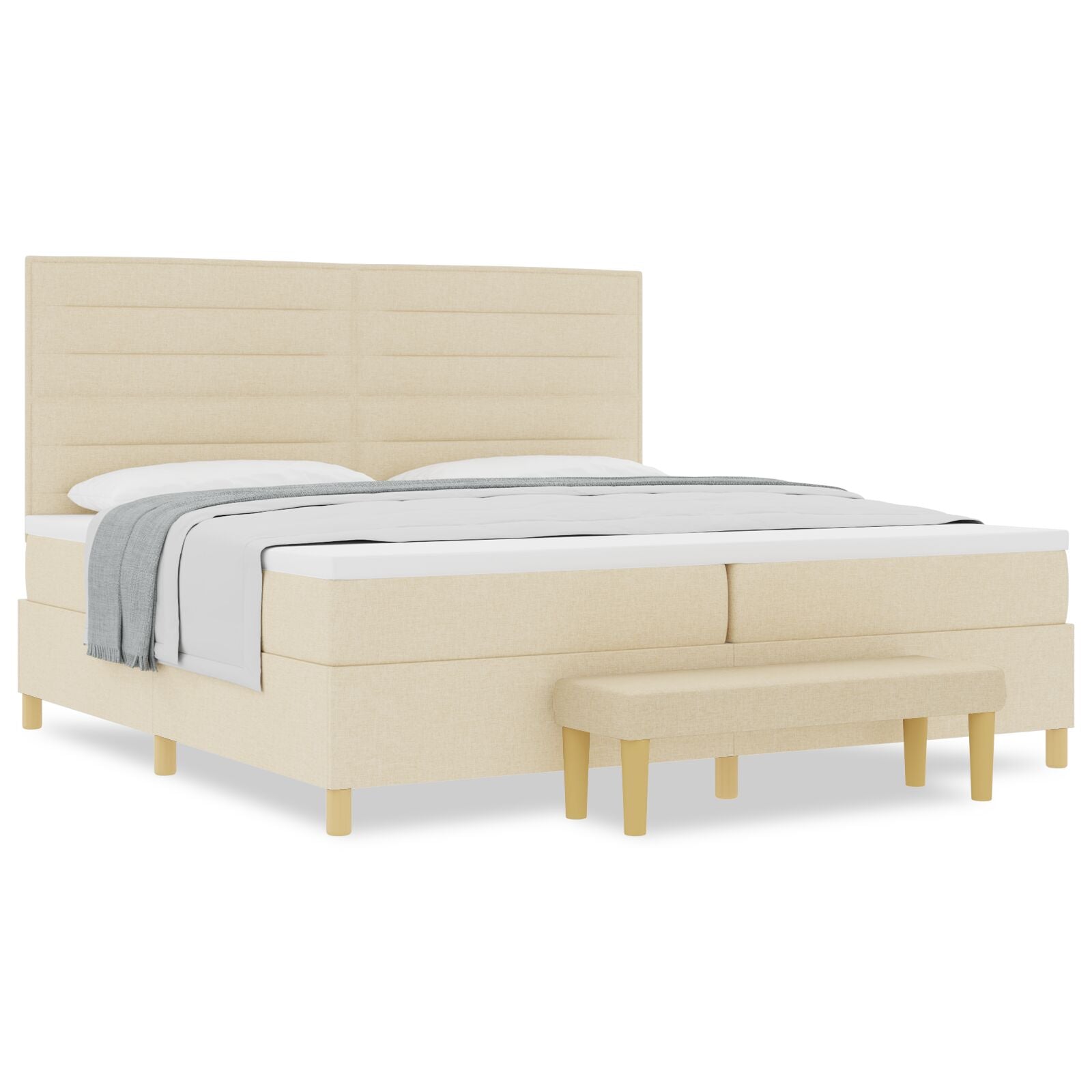Boxspringbed Met Matras & Bank Stof Crème 200 x 200 cm Lijnen ontwerp