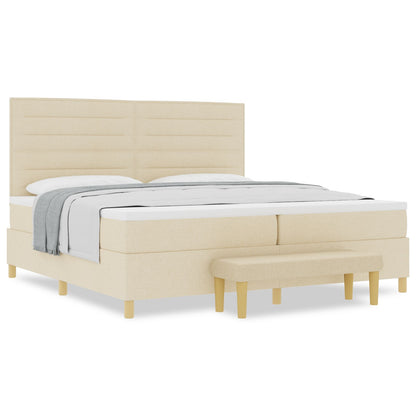 Boxspringbed Met Matras & Bank Stof Crème 200 x 200 cm Lijnen ontwerp