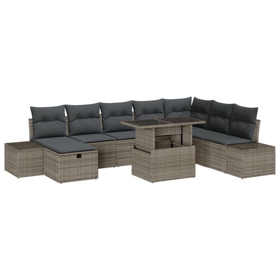 9-Delige Tuin Sofa Set Met Kussens Grijs Poly Rattan Wit