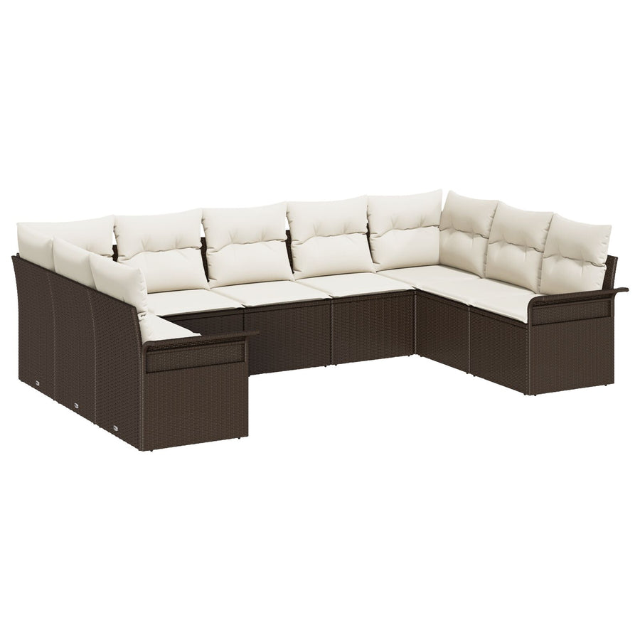 9-Delige Tuin Sofa Set Met Kussens Poly Rattan Bruin en crème zonder tafel