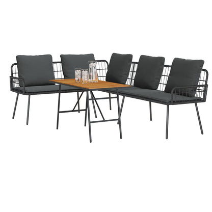 2-Delige Tuinbank Set Met Kussens Poly Rattan Zwart Bank + tafel