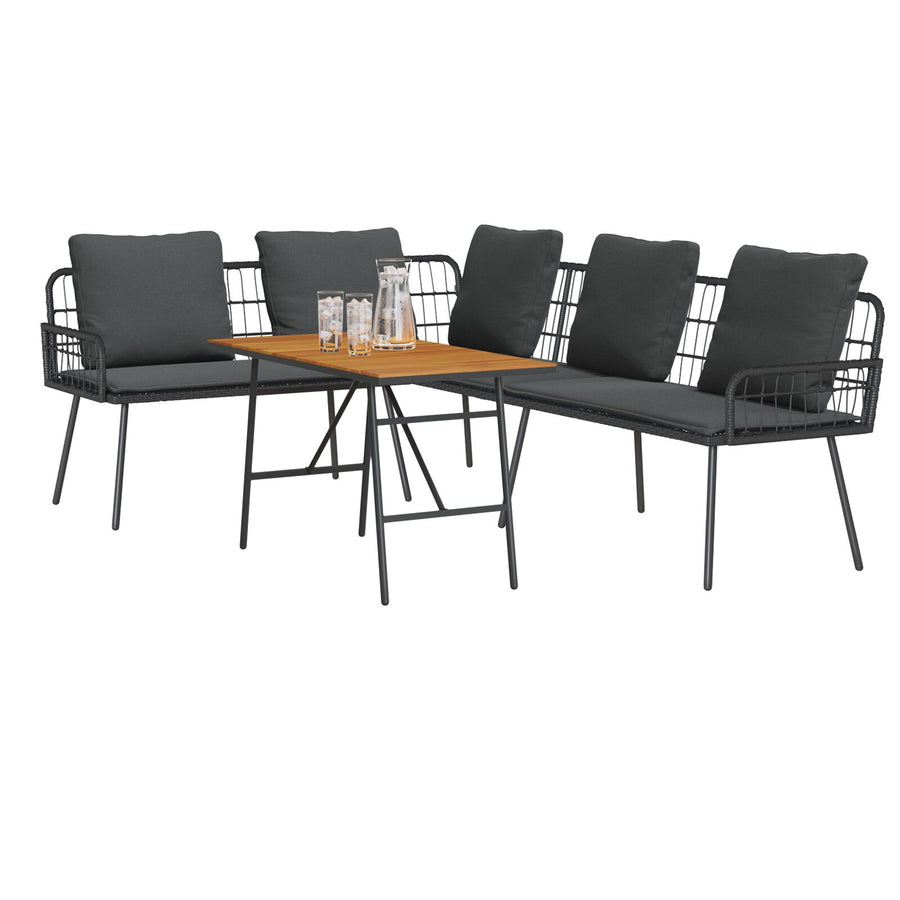 2-Delige Tuinbank Set Met Kussens Poly Rattan Zwart Bank + tafel