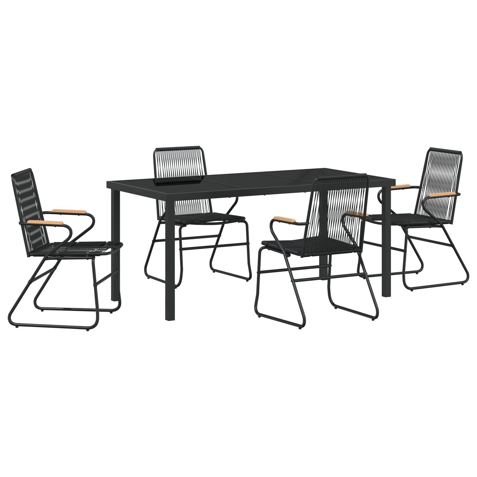 5-Delige Tuin Eetset Zwart Pvc Rattan