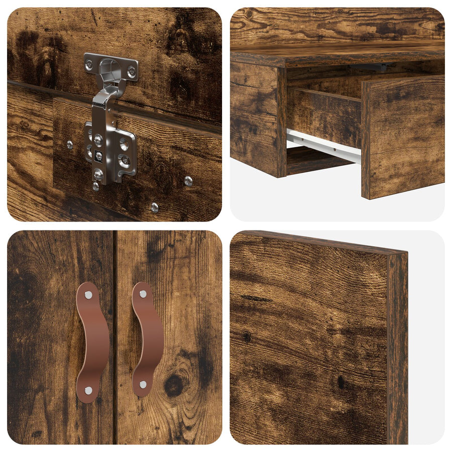 Opbergbedframe Gerookt Eiken Bewerkt Hout 236.5 X 90 X 31.5 Cm Artisanaal Eiken