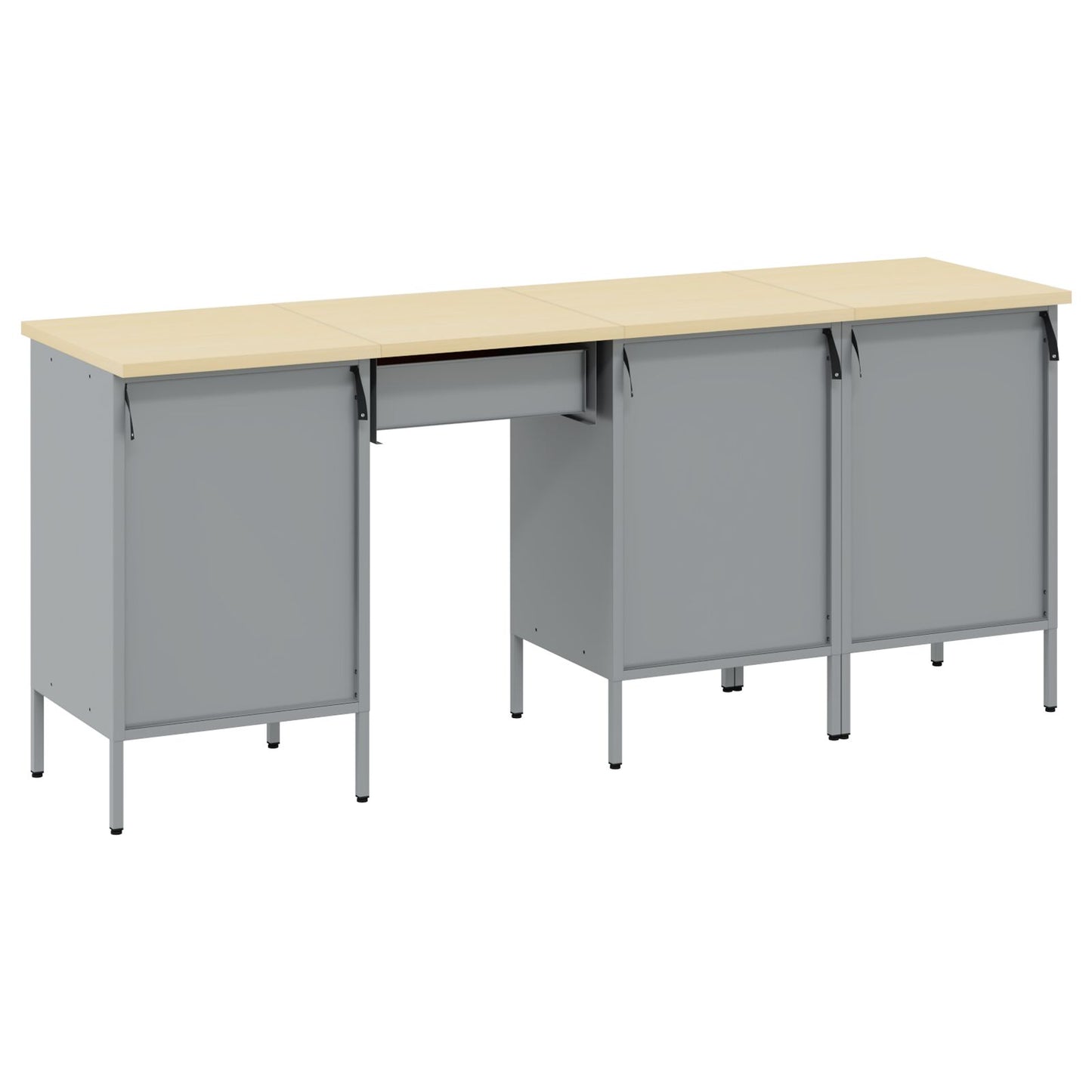4-Delige Werkcabinet En Tafel Set Rood Gespoten Hout En Staal