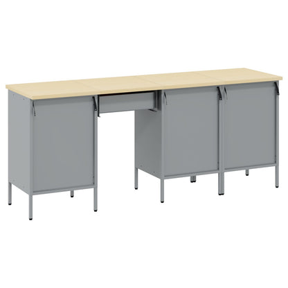 4-Delige Werkcabinet En Tafel Set Rood Gespoten Hout En Staal