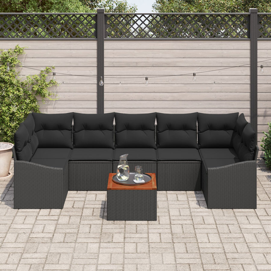 8-Delige Tuin Sofa Set Met Kussens Zwart Poly Rattan Acacia