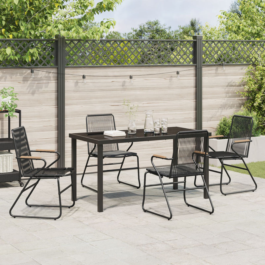 5-Delige Tuin Eetset Zwart Pvc Rattan