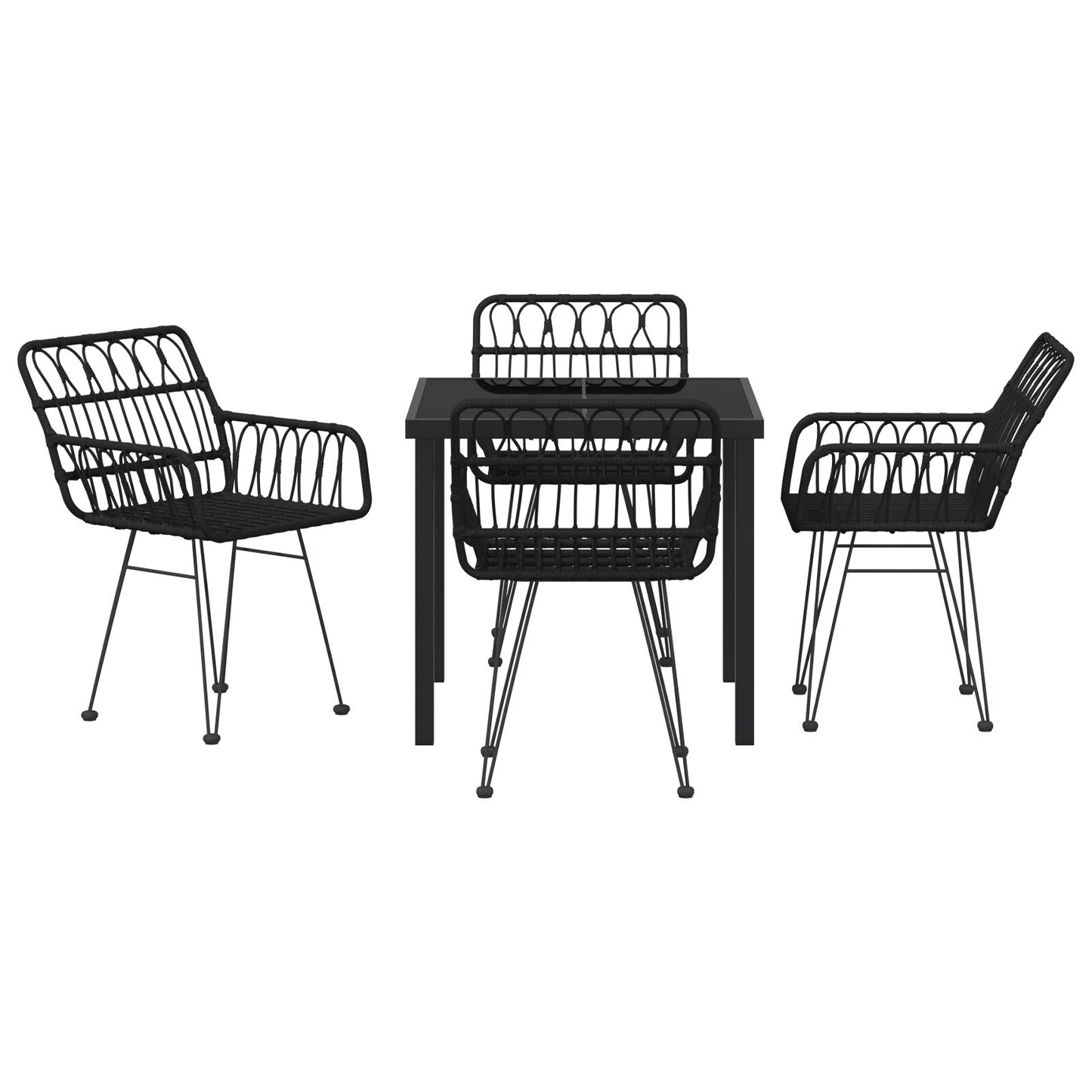 5-Delige Tuin Eetset Zwart Poly Rattan