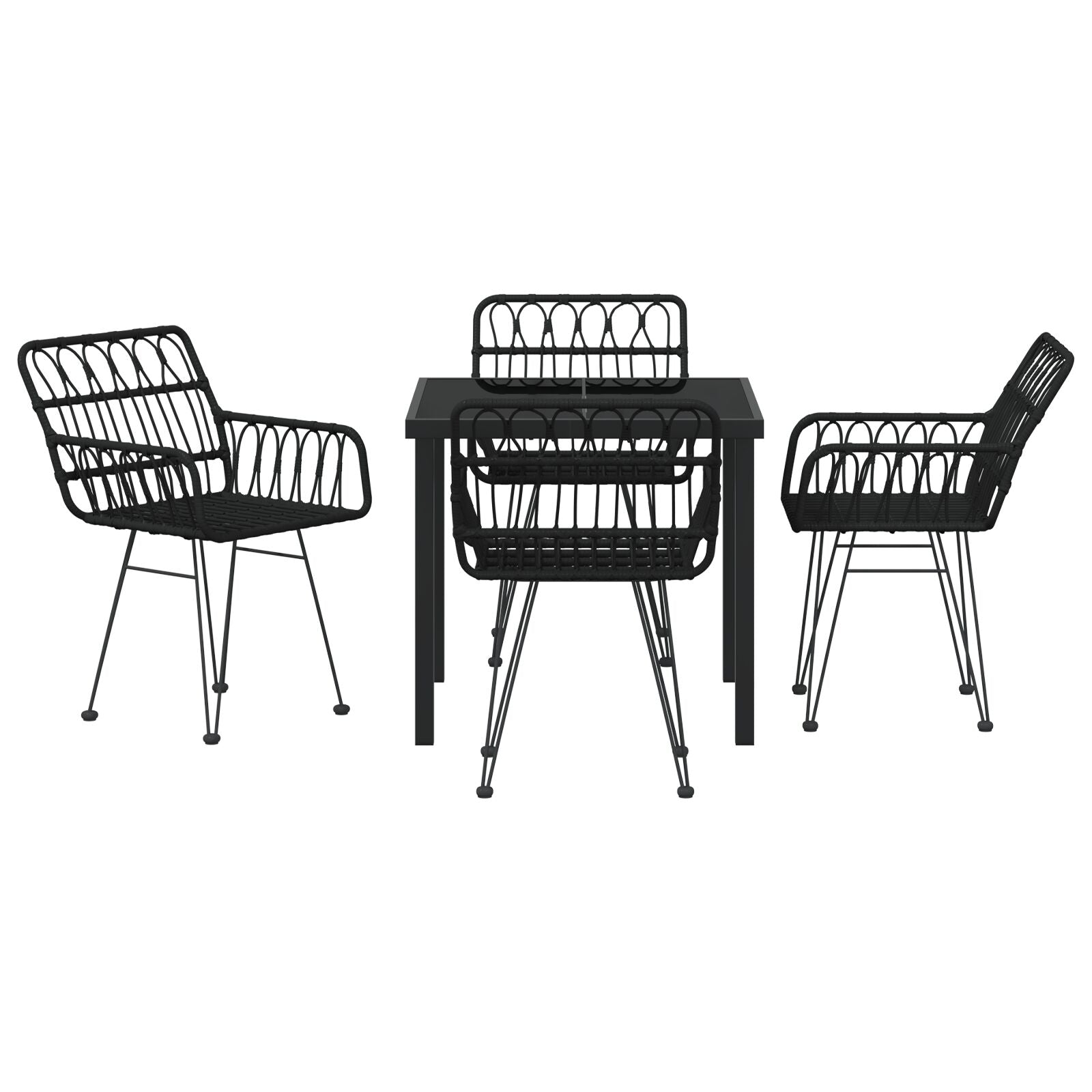 5-Delige Tuin Eetset Zwart Poly Rattan