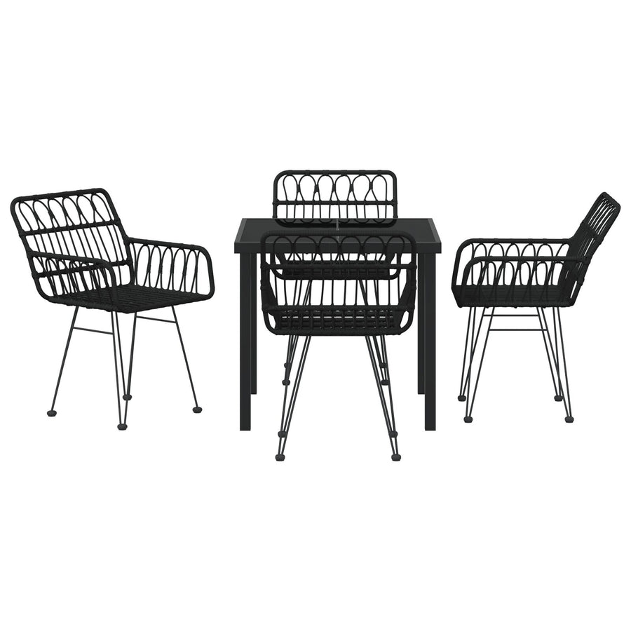 5-Delige Tuin Eetset Zwart Poly Rattan