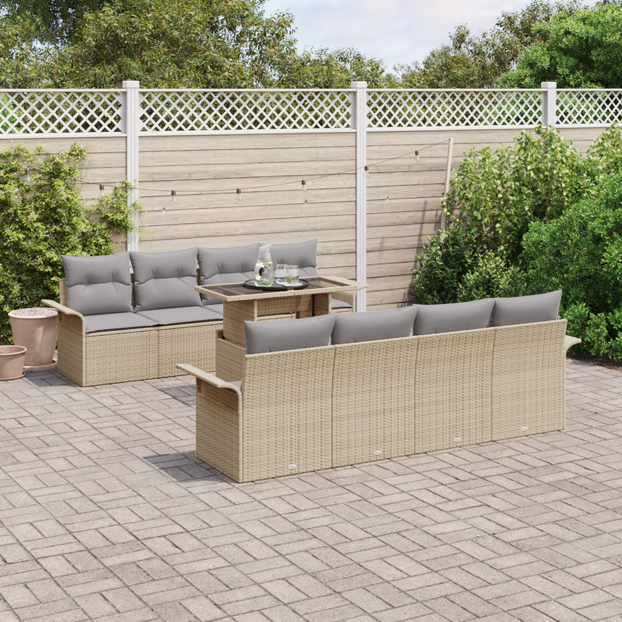 9-Delige Tuin Sofa Set Met Kussens Beige Poly Rattan