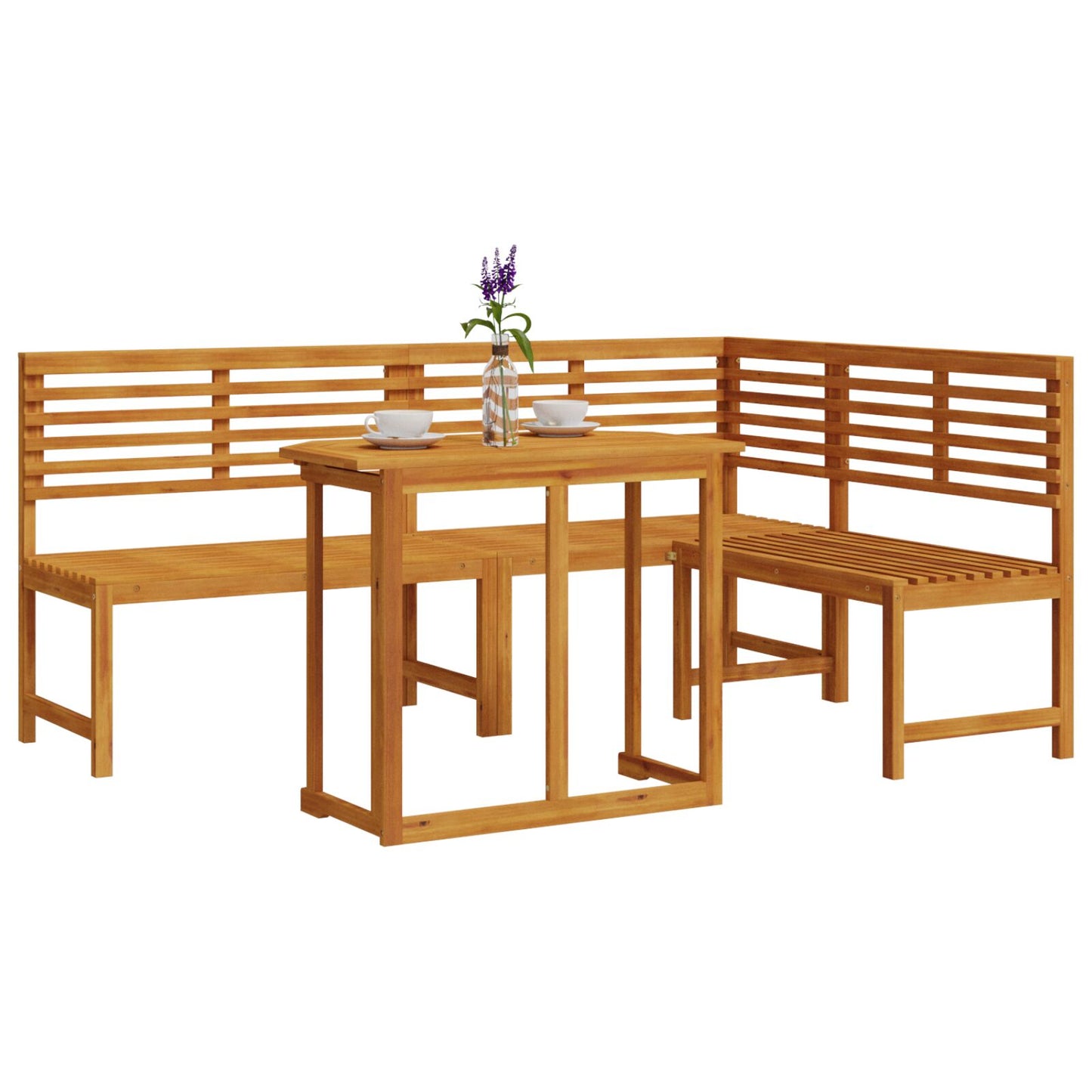 3-Delige Tuin Bistro Set Van Massief Acaciahout zonder kussen Tafel + 2x Bank