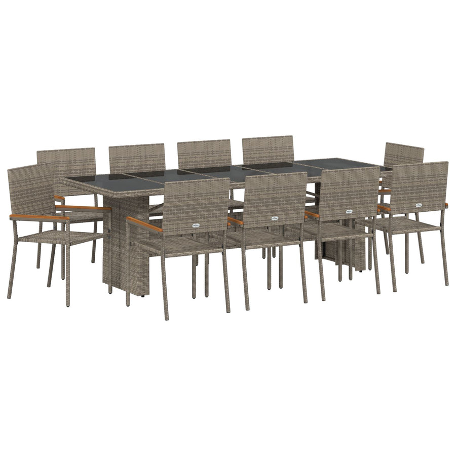 11-Delige Tuin Eettafel Set Grijs Poly Rattan Wit