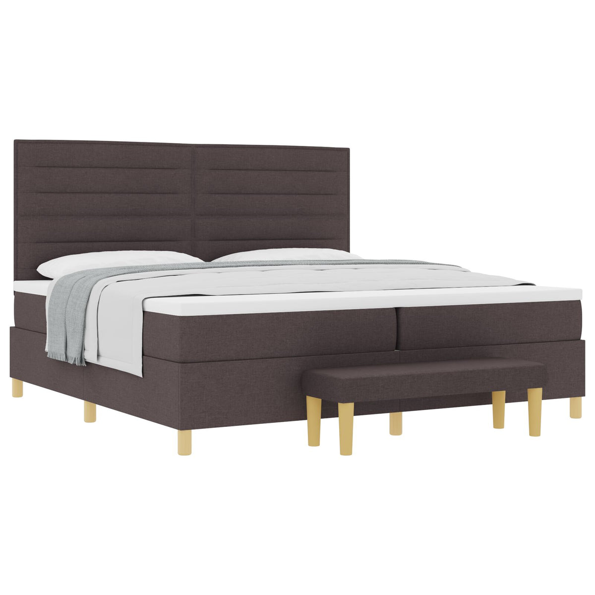 Boxspring Bed Met Matras & Bank Stof Donkerbruin 200 x 200 cm Lijnen ontwerp