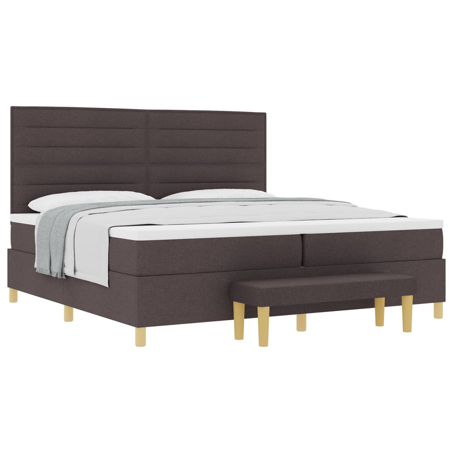 Boxspring Bed Met Matras & Bank Stof Donkerbruin 200 x 200 cm Lijnen ontwerp